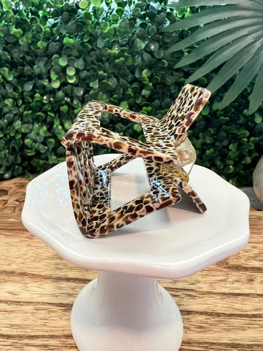 New Brown and Cream Cheetah Print Acrylic Claw Clip | Square Hair Clip